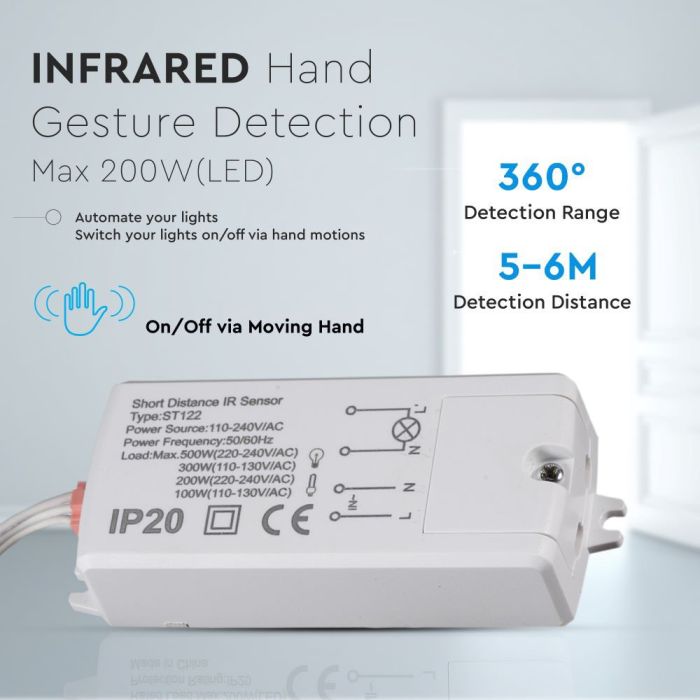 V-TAC Sensor de movimiento gestual de la mano - IP20 - Blanco-extra-1.webp
