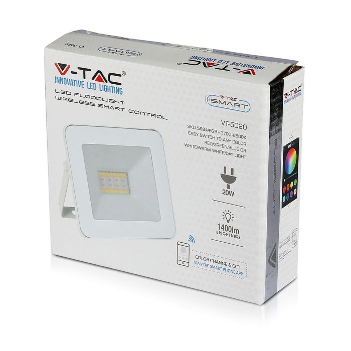 V-TAC Proyector inteligente LED - IP65 Waterproof - White - 20W - 1400 Lumens - RGB + 3IN1-extra-5.webp