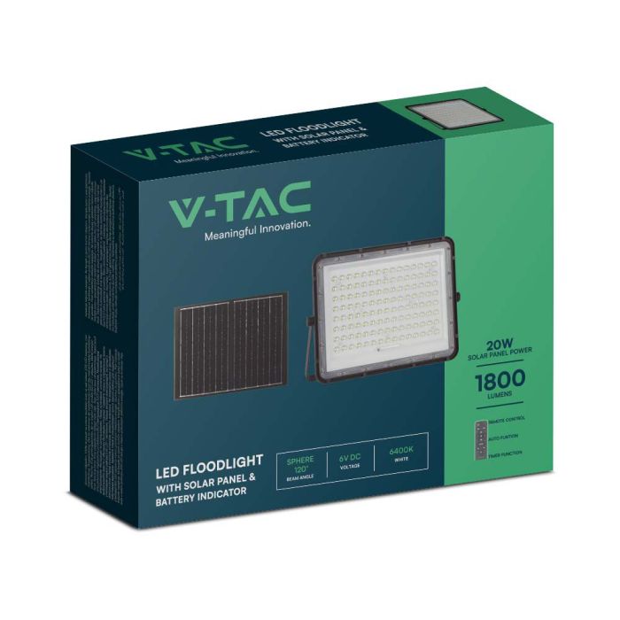 Proyector Solar V-TAC - IP65 Impermeable - Negro - 20W - 1800 Lumens - 4000K-extra-14.webp