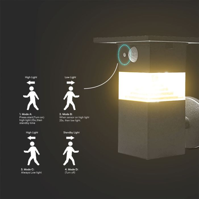 Aplique Solar Sensor V-TAC - IP54 - 3W - 250 Lumens - 3000K-extra-6.webp