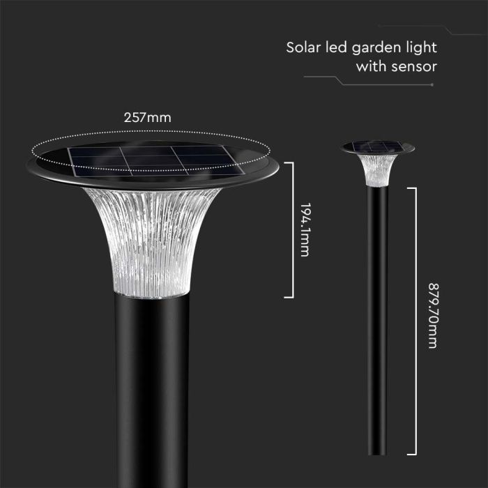 Luz de Pilar con Sensor Solar - IP65 Impermeable - Negro - 15W- 2200 Lumens - 6000K + 4000K-extra-3.webp