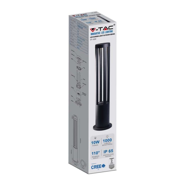 V-TAC LED Lámpara Bolardo Exterior - IP65 Impermeable - Negro - 10W - 1000 Lumens - 6400K - 80CM-extra-5.webp