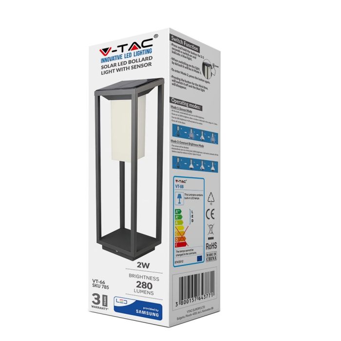 Baliza Exterior Solar V-TAC - Samsung - IP65 Impermeable - Gris - 2W- 280 Lúmenes - 3000K-extra-3.webp