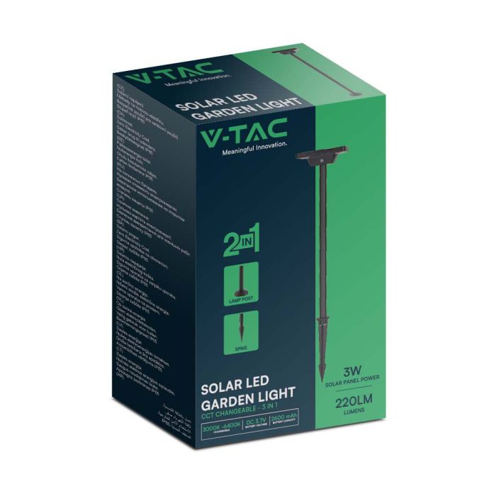 V-TAC Solar Pica de luz - IP65 Impermeable - Negro - 220 Lúmenes - 3IN1-extra-10.webp