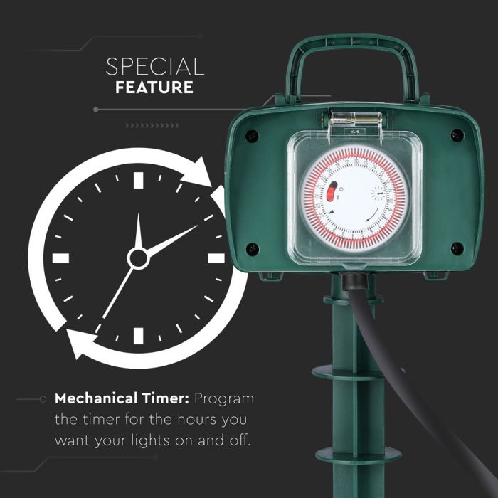 Adaptadores y Tomas V-TAC - 2 Vías - Tomas de Jardín - IP44 - Verde - 3m de cable-extra-6.webp