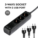 Adaptadores y tomas V-TAC - 3 vías - Toma de extensión USB - IP20 - Negro - Cable de 5 m-extra-1.webp