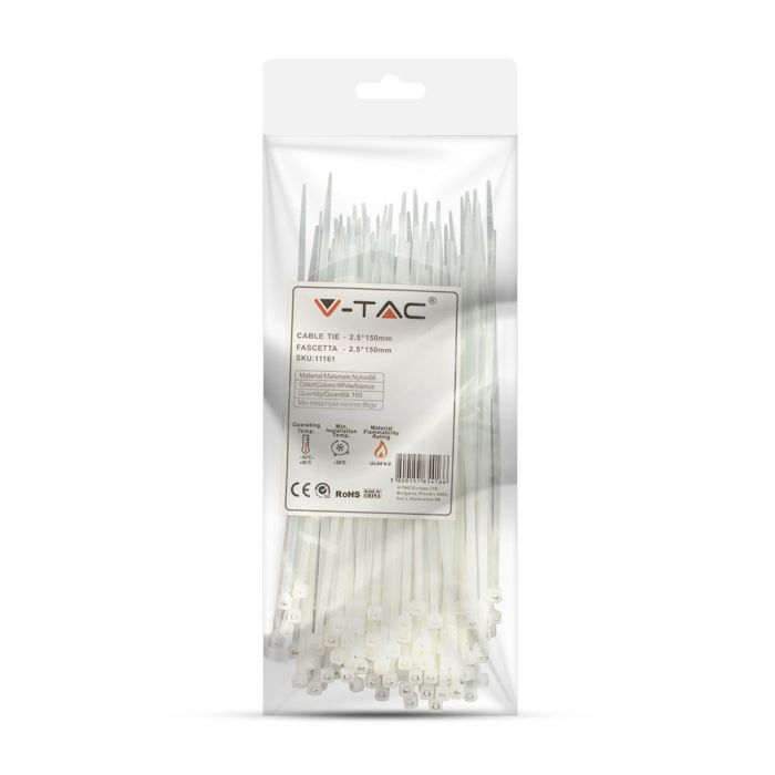 V-TAC Brida de Nylon - 4.5 x 300mm - Blanca - 100 Unidades/Paquete-extra-7.webp