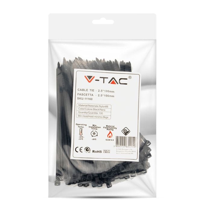 V-TAC Brida de Nylon - 2.5 x 100mm - Negra - 100 Piezas/Paquete-extra-7.webp