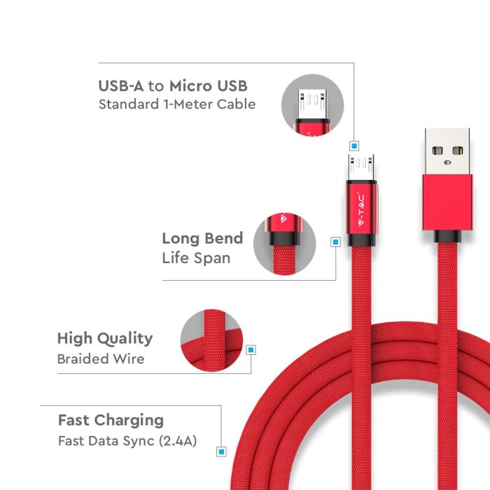 Cable USB V-TAC - Serie Ruby - Rojo-extra-4.webp