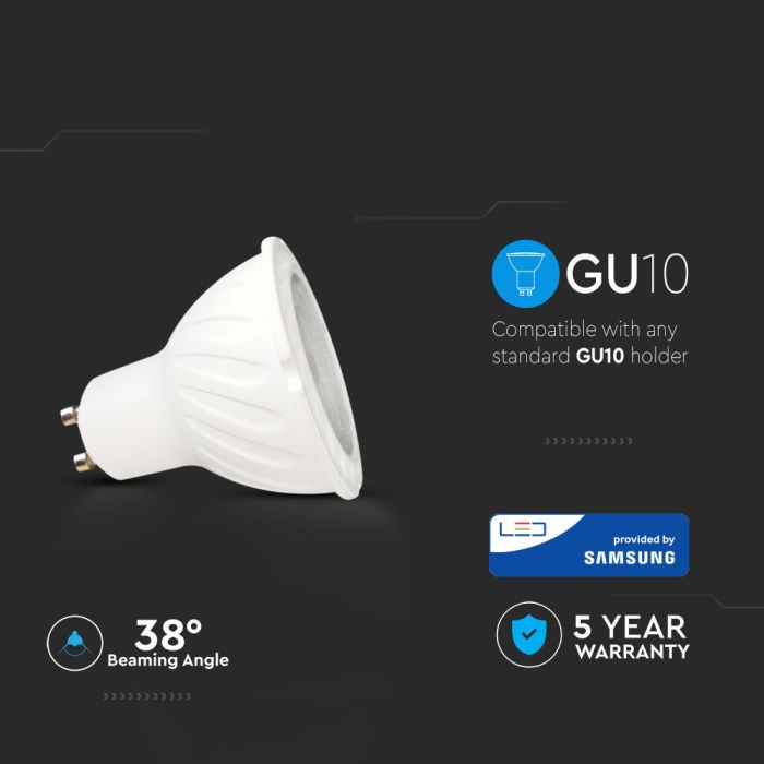 Bombilla LED V-TAC- Samsung - GU10 - Lente 38° - IP20 - Blanco - 7W - 480 Lúmenes - 3000K-extra-6.webp