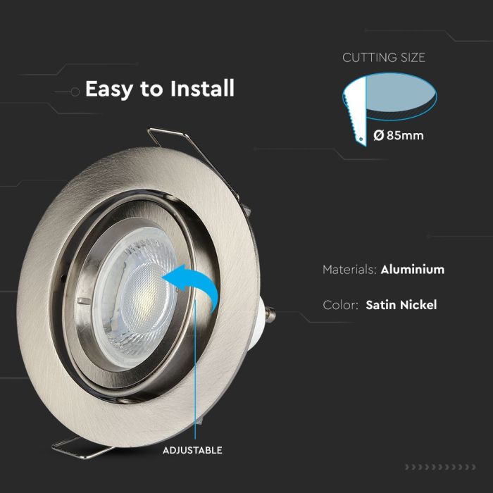 V-TAC LED Aro redondo - Empotrable - GU10 - IP20 - Níquel satinado-extra-4.webp