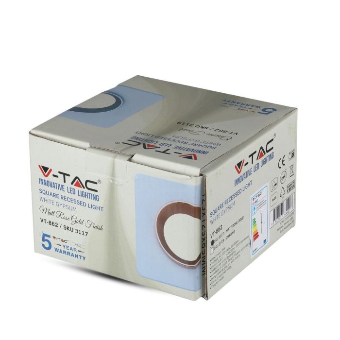 V-TAC LED Aro de yeso cuadrado - Empotrable - GU10 - IP20 - Blanco + Oro rosa mate-extra-8.webp