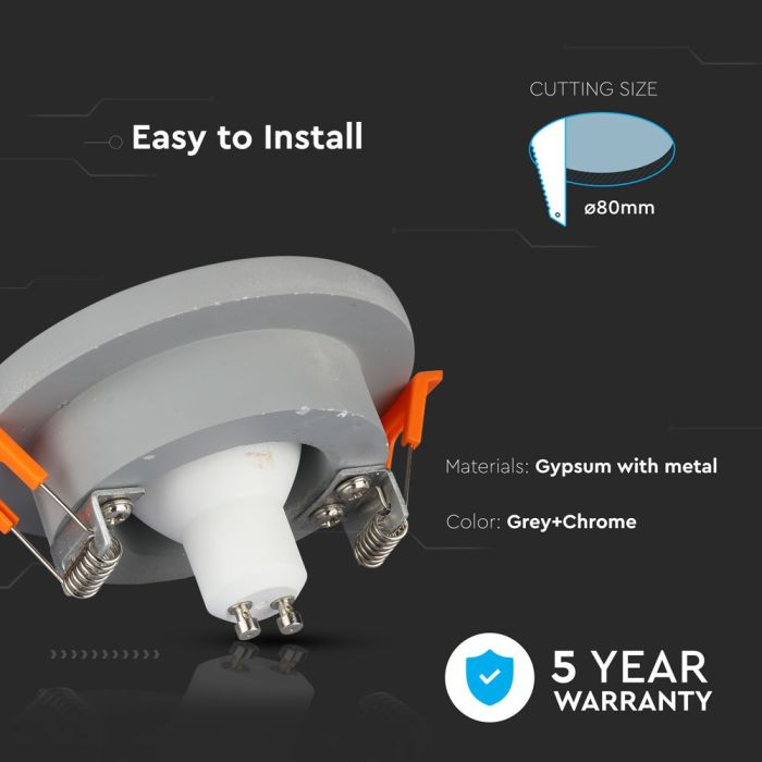 V-TAC LED Aro de yeso / hormigón redondo - Empotrable - GU10 - IP20 - Gris + Cromo-extra-4.webp