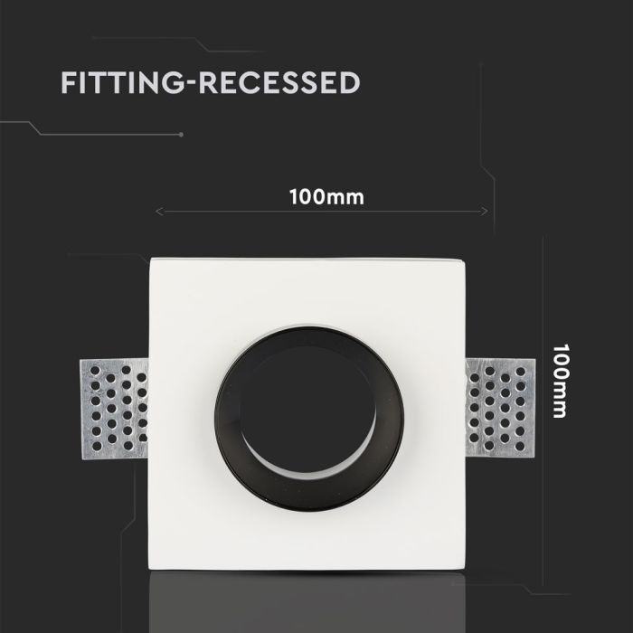 V-TAC Aro de yeso cuadrado LED - Empotrable - GU10 - IP20 - Blanco + Cromo-extra-2.webp