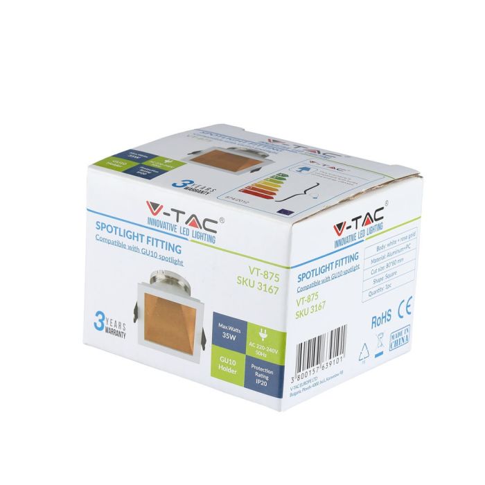 V-TAC Aro cuadrado LED - Empotrable - GU10 - IP20 - Blanco + Oro Rosa-extra-9.webp