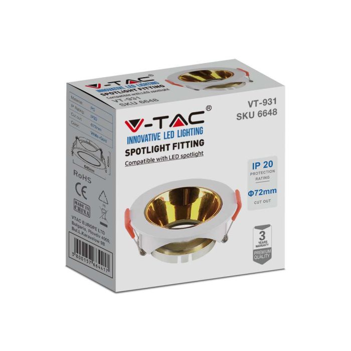 V-TAC LED Aro redondo - Empotrable - GU10 - IP20 - Blanco + Dorado-extra-5.webp