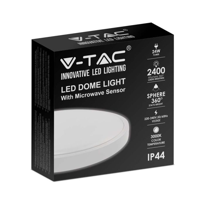 V-TAC LED Plafón redondo - Sensor Microondas - IP44 - Blanco - 24W- 2400 Lumens - 4000K - 295MM-extra-3.webp
