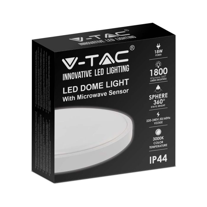 V-TAC LED Plafón redondo - Sensor Microondas - IP44 - Blanco - 18W - 1800 Lumens - 4000K - 225MM-extra-3.webp