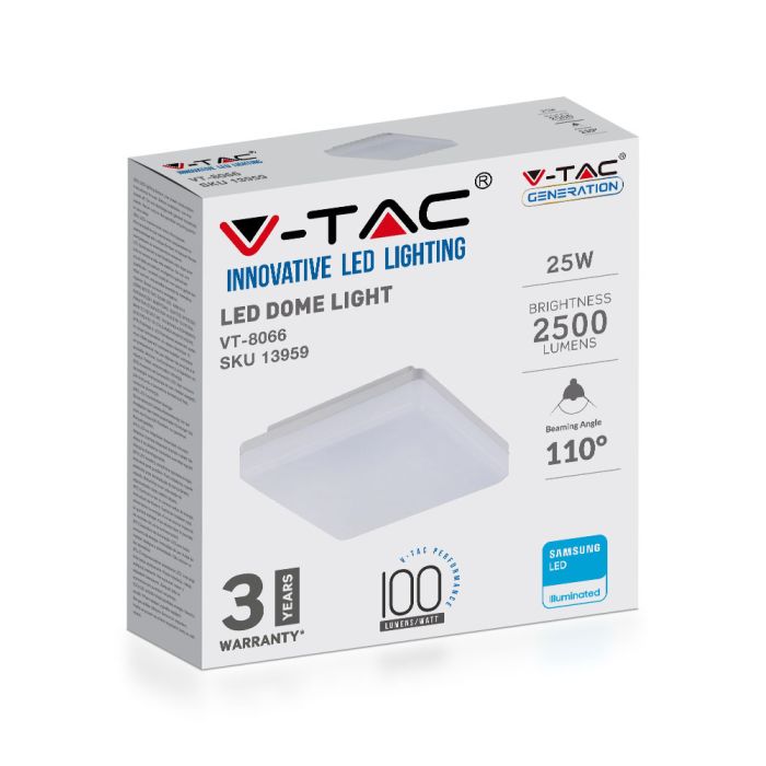 Plafón cuadrado LED V-TAC - Samsung - sin recorte - 300mm - IP44 - Blanco - 25W - 2500 Lumens - 3000K-extra-5.webp