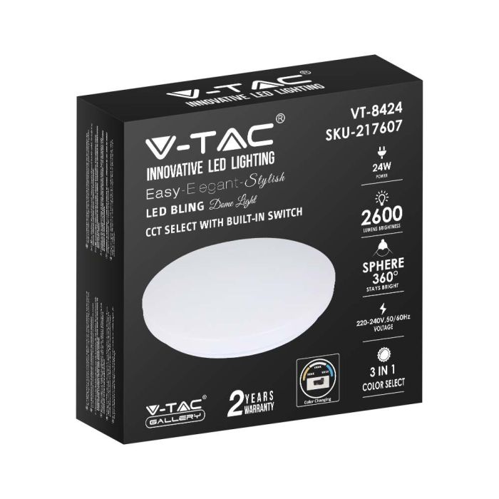 V-TAC Luz de Techo de Diseño - Interruptor de Cambio de Color - IP20 - Blanco - 24W - 2600 Lumens - 3IN1-extra-5.webp
