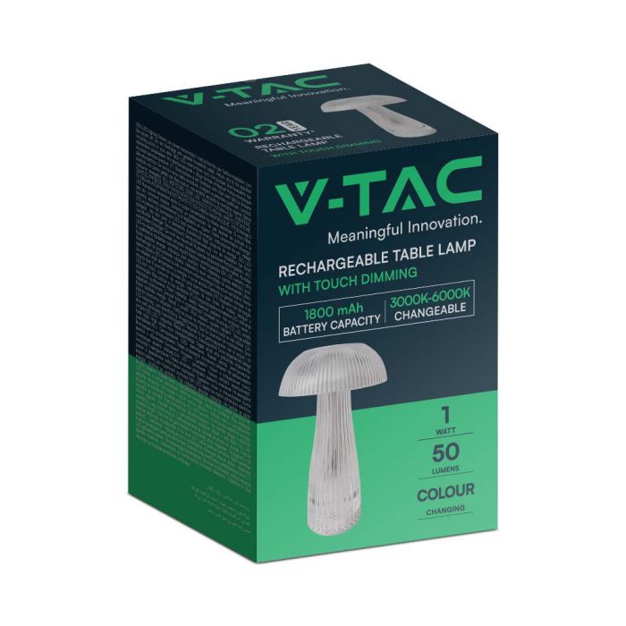 V-TAC Lámpara de Sobremesa Recargable - IP20 - Transparente - 1W - 50 Lumens - 3IN1-extra-8.webp