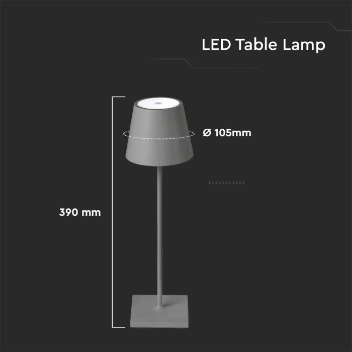 V-TAC Lámpara Recargable de Mesa - Lámparas de Escritorio - IP20 - Gris - 3W - 70 Lumens - 3000K-extra-2.webp
