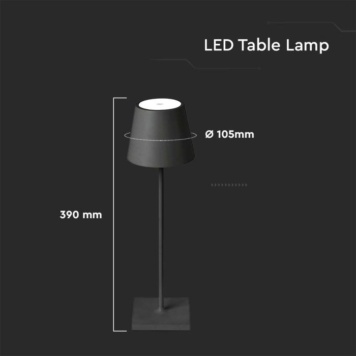 V-TAC Lámpara Recargable de Mesa - Lámparas de Escritorio - IP20 - Negro - 3W - 50 Lumens - 3000K-extra-2.webp