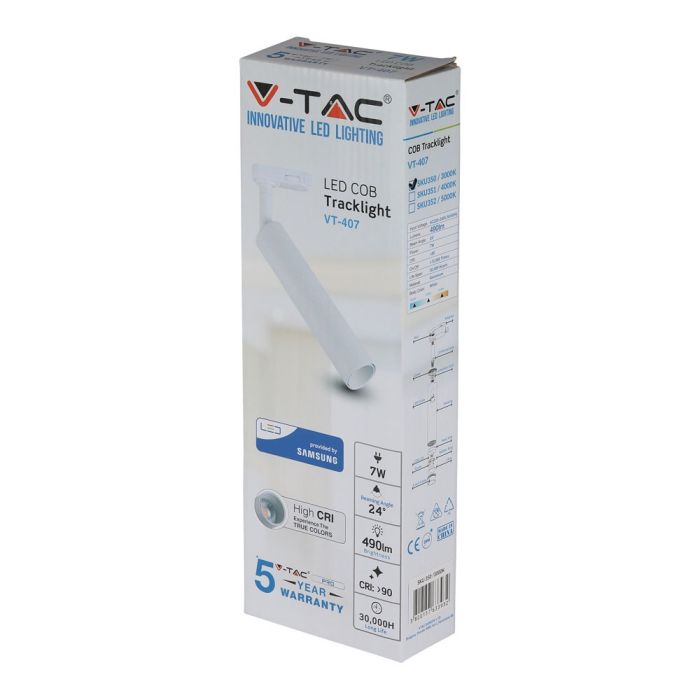 V-TAC LED Slim Foco de carril - Samsung - IP20 - Blanco - 7W- 490 Lumens - 3000K-extra-9.webp