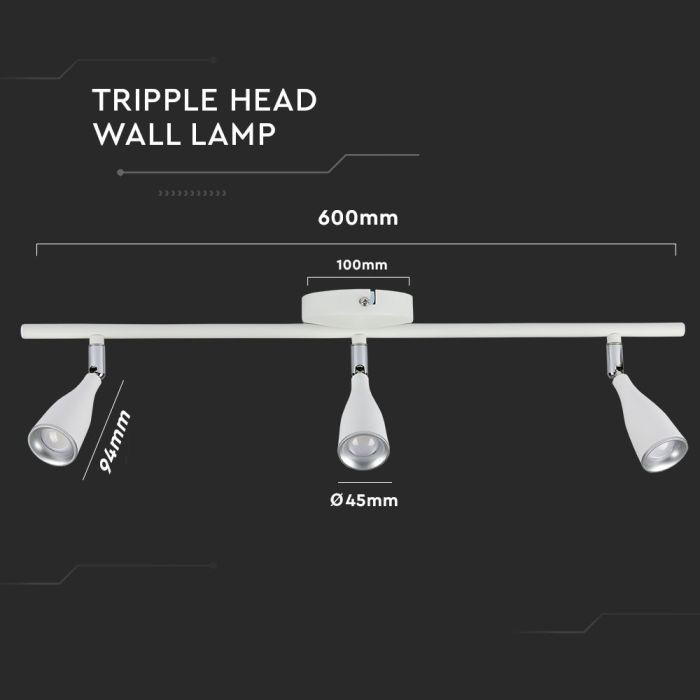 Aplique LED V-TAC - Cabezal triple - IP20 - Blanco - 13.5W - 1260 Lumens - 3000K-extra-5.webp