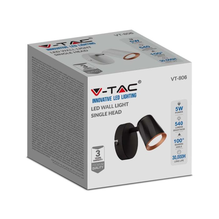 Aplique LED V-TAC - Cabezal Simple - IP20 - Blanco - 5W - 540 Lumens - 3000K-extra-3.webp