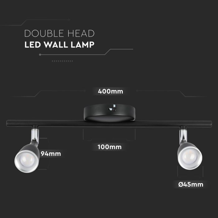 Aplique LED V-TAC - Doble Cabezal - IP20 - Negro - 9W - 720 Lumens - 3000K-extra-5.webp