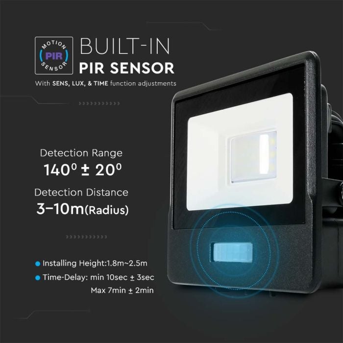 Proyector LED V-TAC - Samsung - Sensor PIR - Impermeable IP65 - Negro - 10W - 735 Lumens - 3000K-extra-7.webp