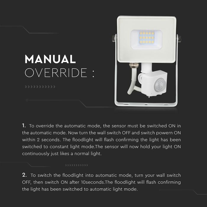 Proyector LED giratorio V-TAC - Samsung - Sensor PIR - Impermeable IP65 - Blanco - 20W - 1600 Lúmenes - 3000K-extra-8.webp