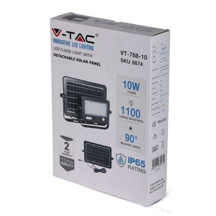 Proyector con panel solar V-TAC - Almohadilla Doble Desmontable - IP65 Impermeable - 10W - 1100 Lumens - 4000K-extra-5.webp