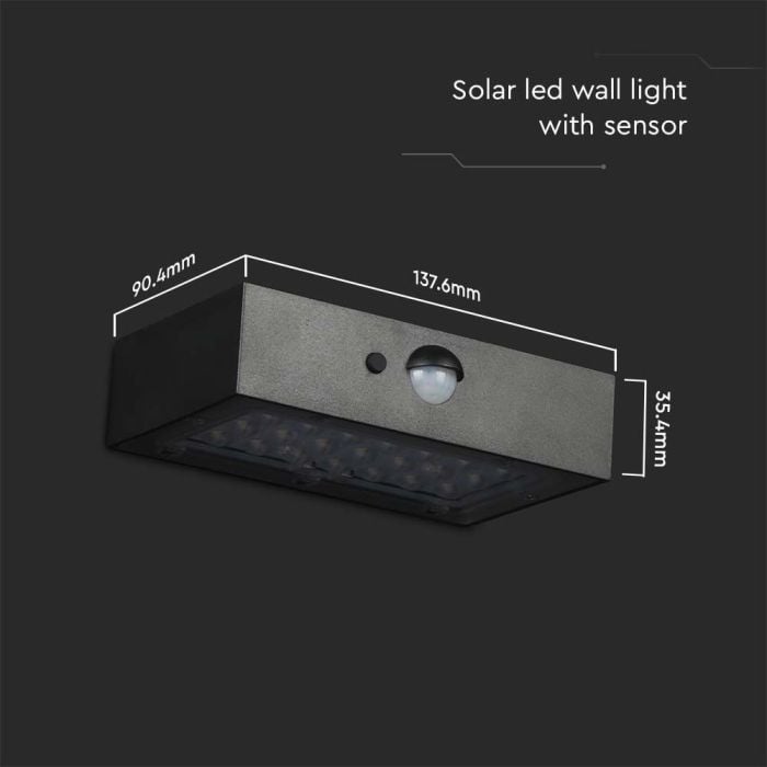 Aplique Solar Sensor V-TAC - IP65 Impermeable - Cuerpo Negro - 3W - 350 Lumens - 4000K + 3000K - Pack de 2-extra-4.webp