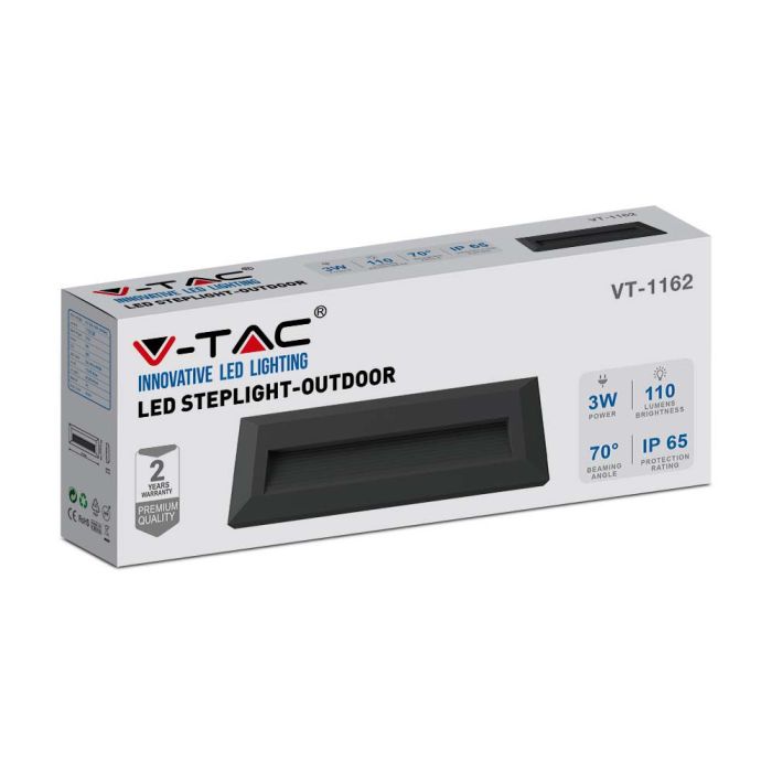 Luz LED para escalones V-TAC - Impermeable IP65 - Negra - 3 vatios - 110 lúmenes - 3000K-extra-8.webp