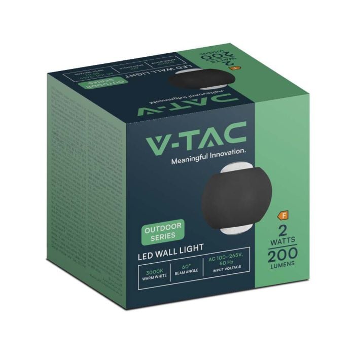 V-TAC LED Up Down Aplique de Pared  - IP54 - Negro - 2W - 200 Lumens - 4000K-extra-5.webp