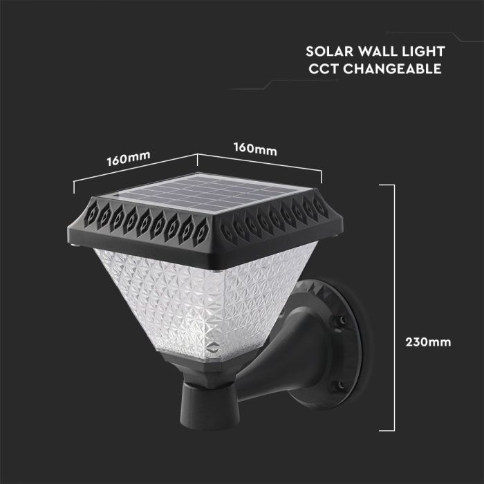 Aplique Solar V-TAC - IP44 - Negro - 0.8W- 75 Lumens - 3IN1-extra-3.webp