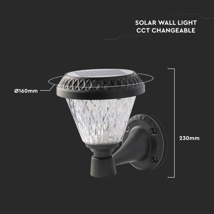 Aplique Solar V-TAC - IP44 - Negro - 0.8W- 75 Lumens - 3IN1-extra-3.webp