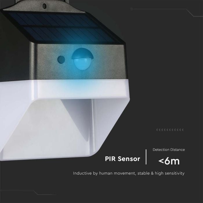 V-TAC Sensor Solar Luz de Pared - IP65 Impermeable - Negro + Blanco - 2W - 200 Lumens - 4000K-extra-9.webp