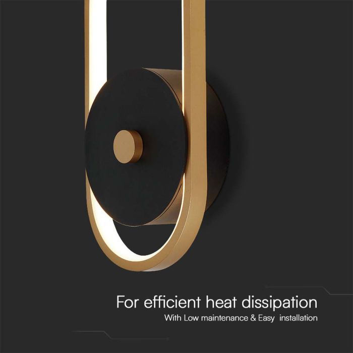 V-TAC LED Aplique Moderno - IP54 - Negro + Cuerpo Latón Antiguo - 15W- 1650 Lumens - 3000K-extra-3.webp