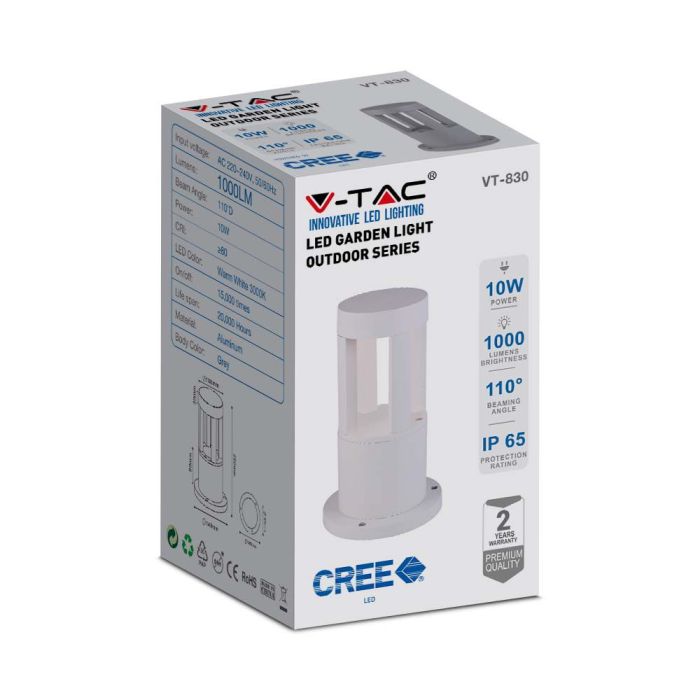 V-TAC Luz de Bolardo Exterior - IP65 Impermeable - Blanco - 10W - 1000 Lumens - 6400K - 25CM-extra-7.webp