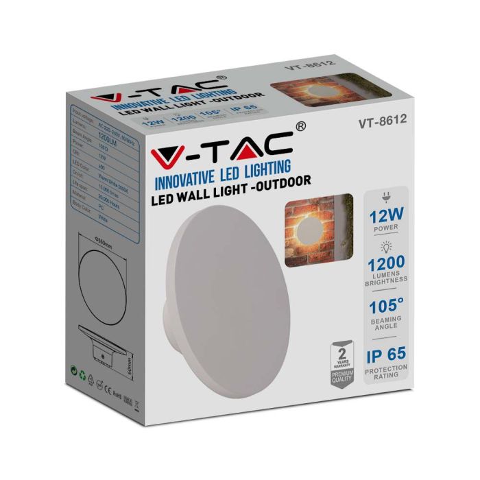 Aplique Moderno LED V-TAC - 100lm/w - IP65 Estanco - 12W - 1200 Lumens - 3000K - 160MM-extra-7.webp