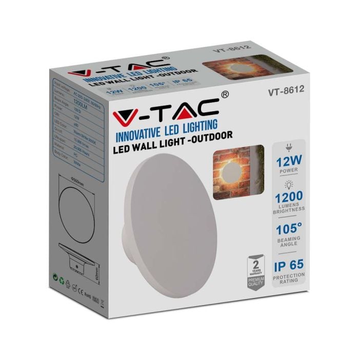 Aplique Moderno LED V-TAC - 115lm/w - IP65 Estanco - 12W - 1400 Lumens - 4000K - 160MM-extra-7.webp