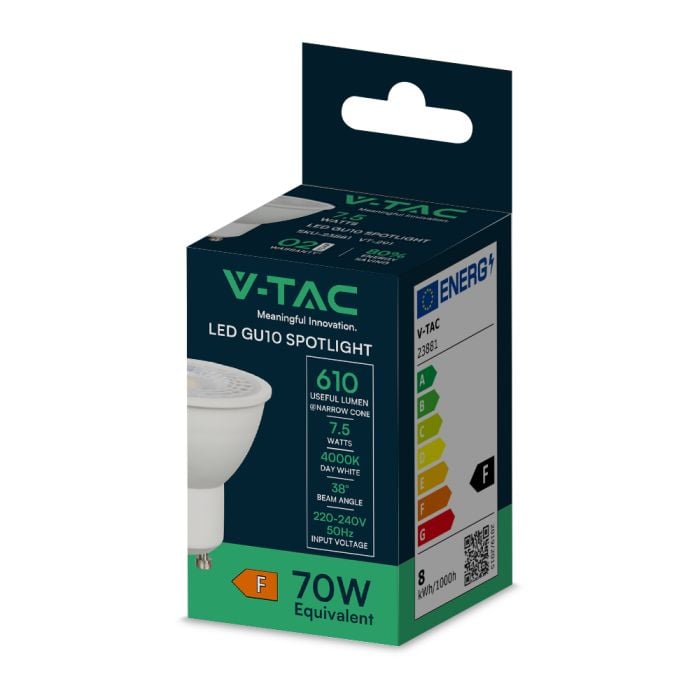 V-TAC LED Dicroica - GU10 - Lente 38° - IP20 - Blanco - 7.5W - 610 Lumens - 4000K-extra-6.webp