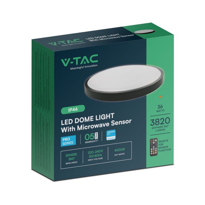 V-TAC LED Plafón redondo - Samsung - Sensor - IP44 - Negro - 36W- 3820 Lumens - 4000K - 420MM-extra-9.webp