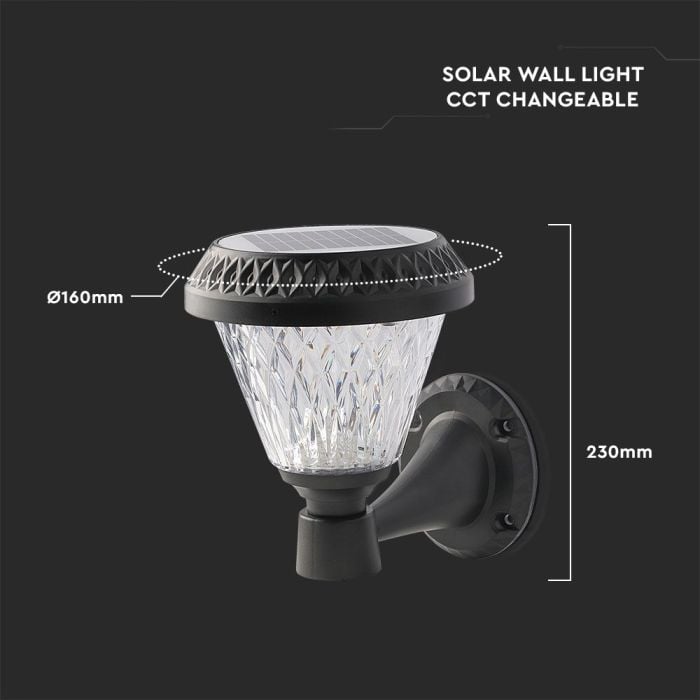 Aplique Solar V-TAC - IP44 - Negro - 0.8W- 75 Lumens - 3IN1-extra-3.webp
