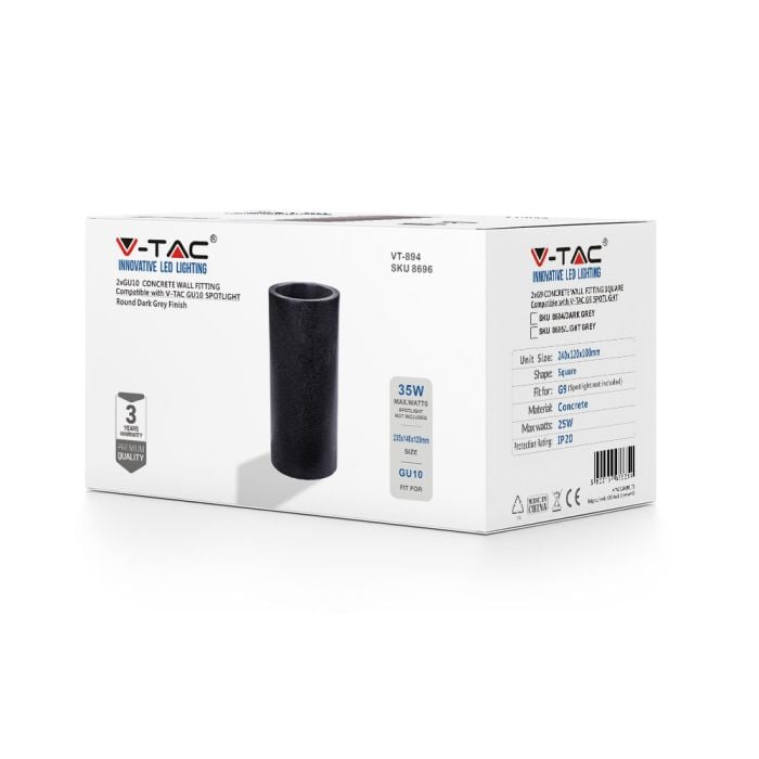 V-TAC LED Lámpara de pared - Aplique Hormigón - GU10 - IP20 - Gris Oscuro-extra-5.webp