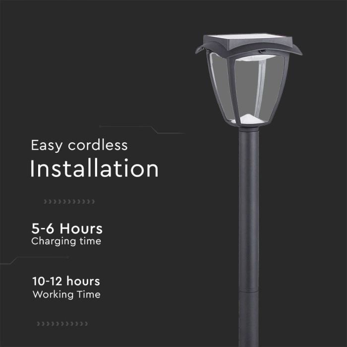 V-TAC Lámpara Solar para Césped - IP65 Impermeable - Negro Mate - 2W - 110 Lumens - 3000K + 6000K - Negro Mate-extra-5.webp