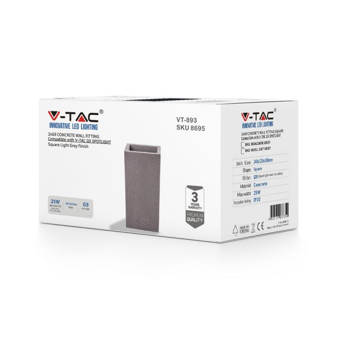 V-TAC LED Lámpara de pared x2  - Lámpara de pared de hormigón - G9 - IP20 - Gris claro-extra-4.webp